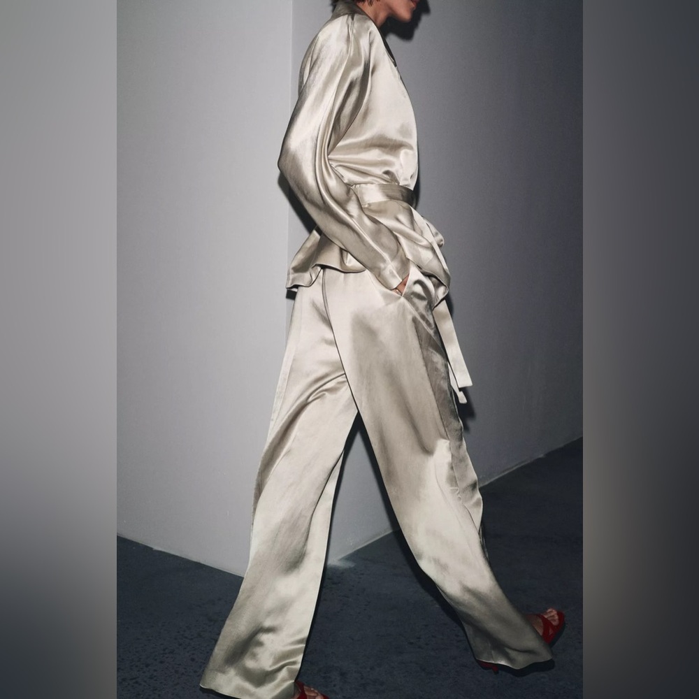 Zara ZW COLLECTION SATIN PLEATED PANTS